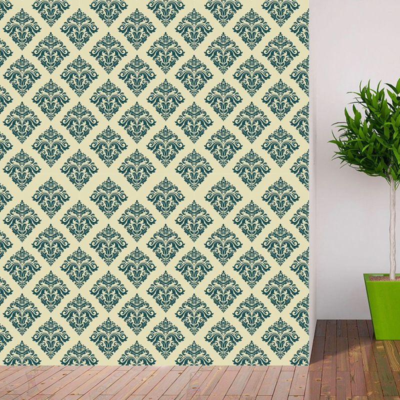 Self-Stick Jacquard Wallpaper Panels Vintage Beautiful Latticework Wall Art in Green, 4' x 20.5"