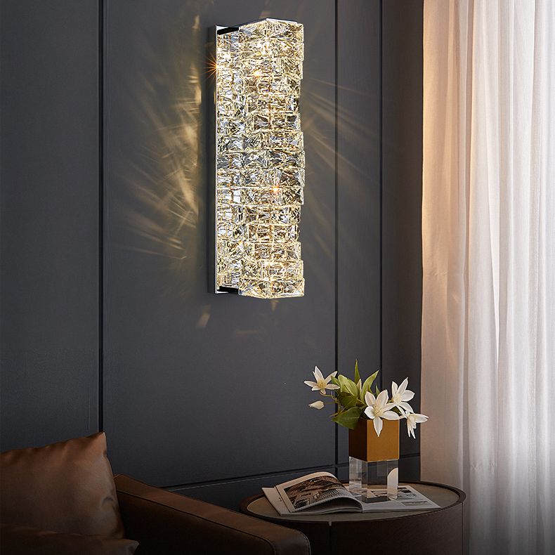 Application murale à LED à cristal argenté dans la lampe murale rectangulaire en acier inoxydable moderne en acier inoxydable pour les espaces intérieurs