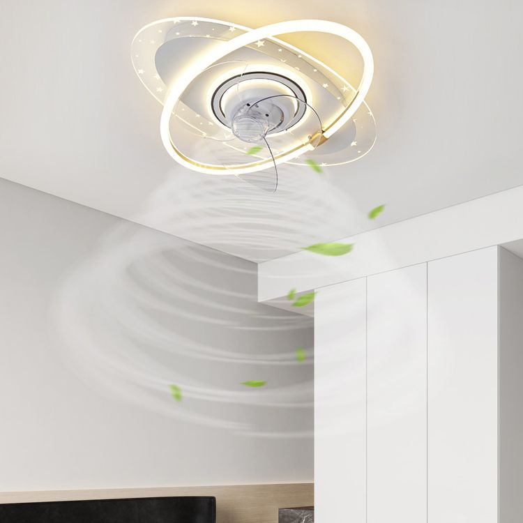 Geometric Shape Metal Ceiling Fans Modern 3-Lights Ceiling Fan Lamp Fixture in White
