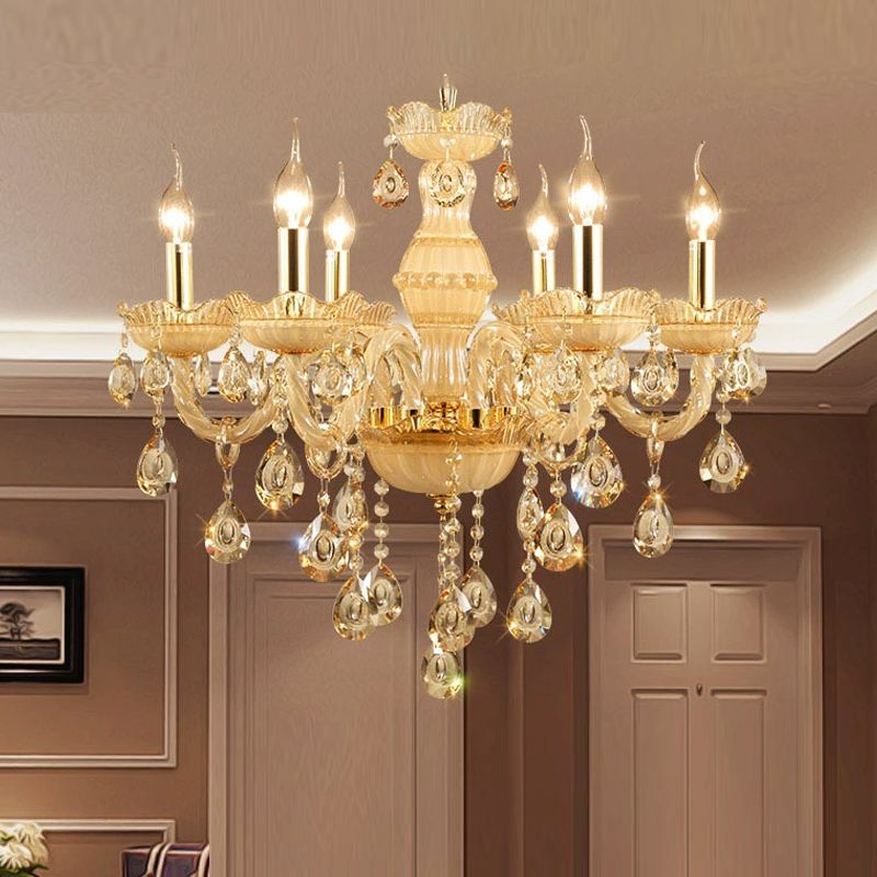 Sitting Room Candle Crystal Chandelier European Style Multi Head Chandelier Light Fixtures