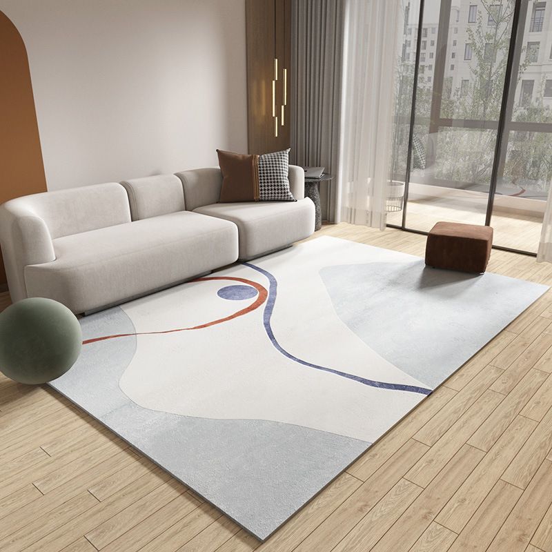 Basic Contrast Panel Carpet Modern Polyester Rug Living Room Rug with Non-Slip Backing