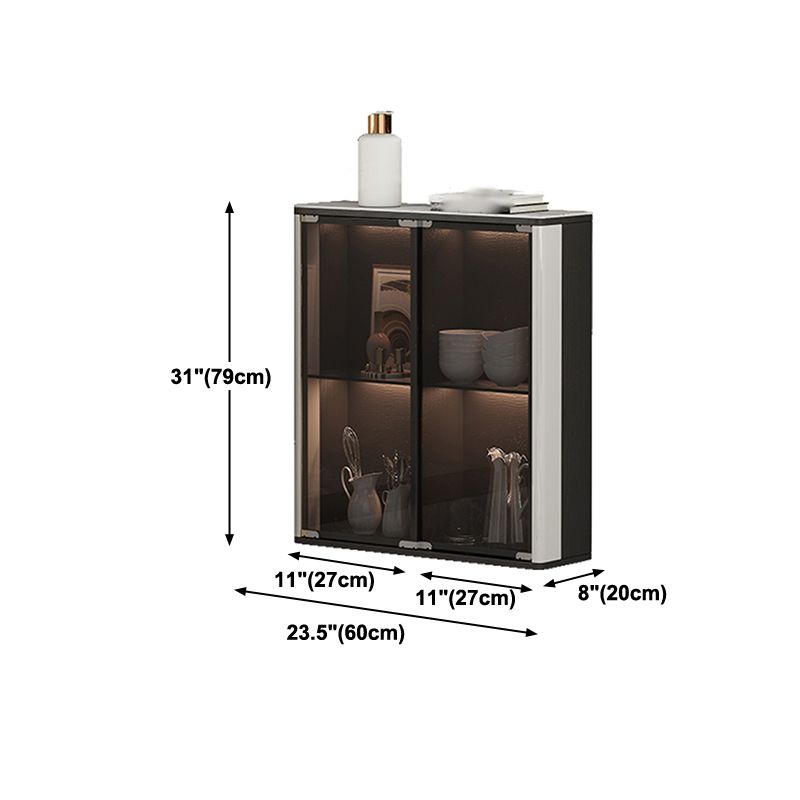 Glass Door Wood Sideboard Modern Credenza with Storage for Living Room