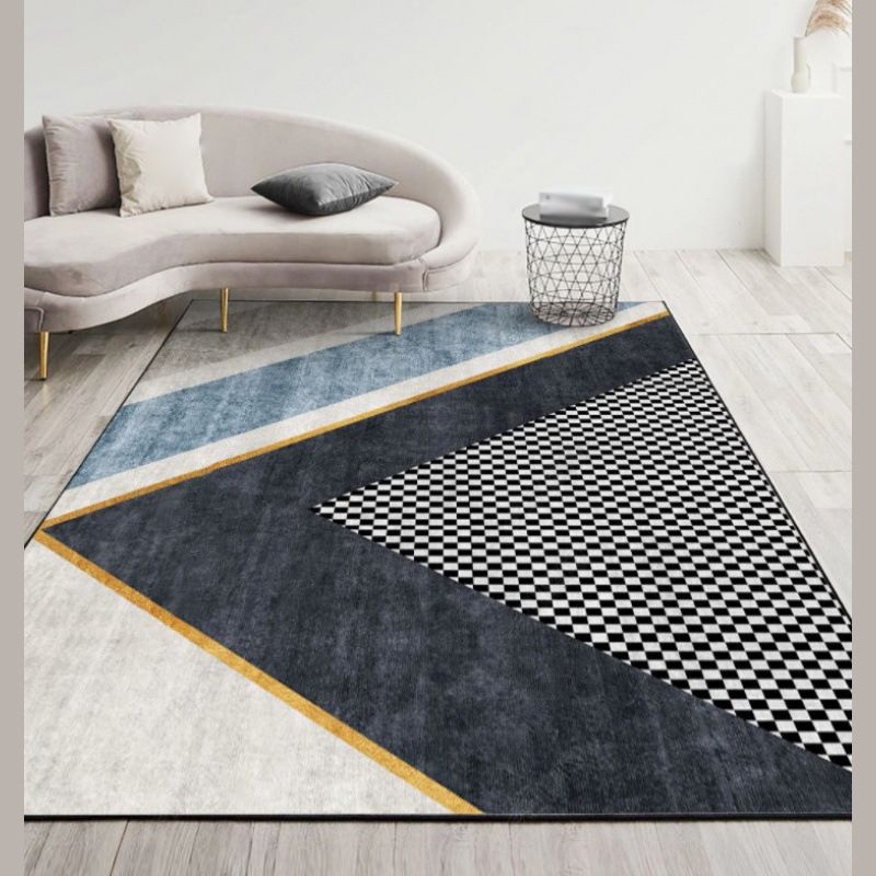 Grey Color Block Indoor Rug Polyester Modern Carpet Anti-Slip Area Rug for Living Room