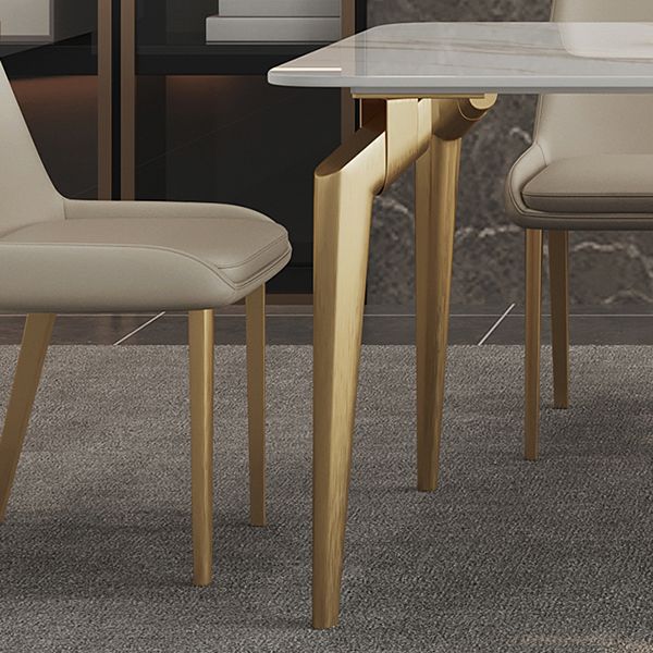 Glam Dining Table Set 1/5/7 Pcs Sintered Stone and Metal Dining Table with Armless Chairs