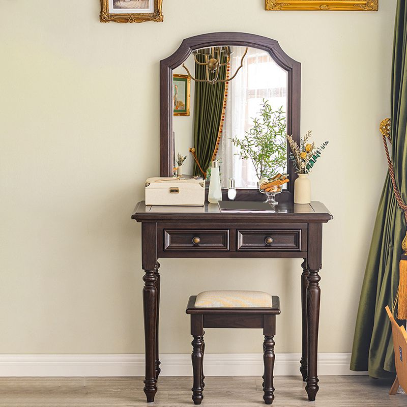 Ash Brown Vanity Set with Mirror 17.71" Wide Wood Vanity Tables with 2 Drawers