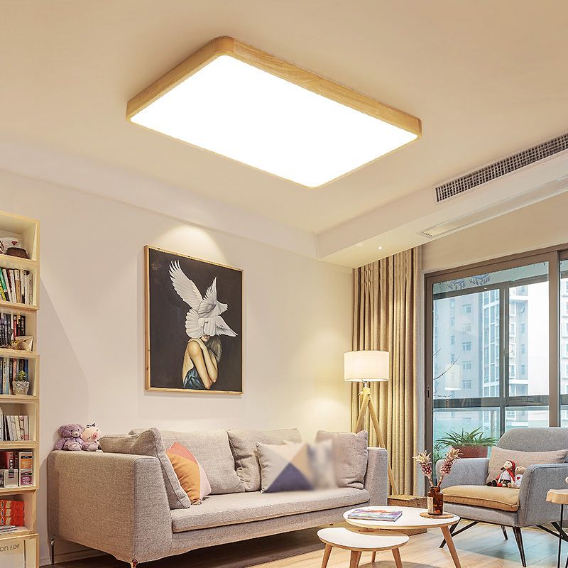 Plafonnier LED encastré en bois, luminaire de plafond simple pour chambre à coucher