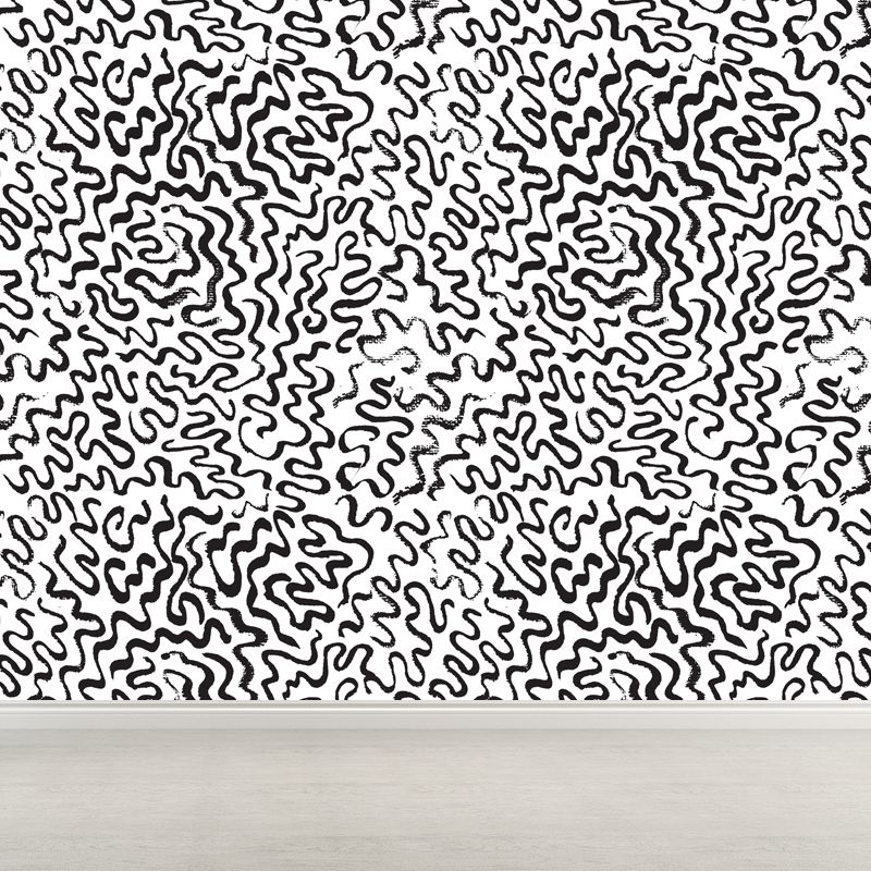 Black and White Botanic Drawing Mural Geometric Modern Water-Proof Wall Covering