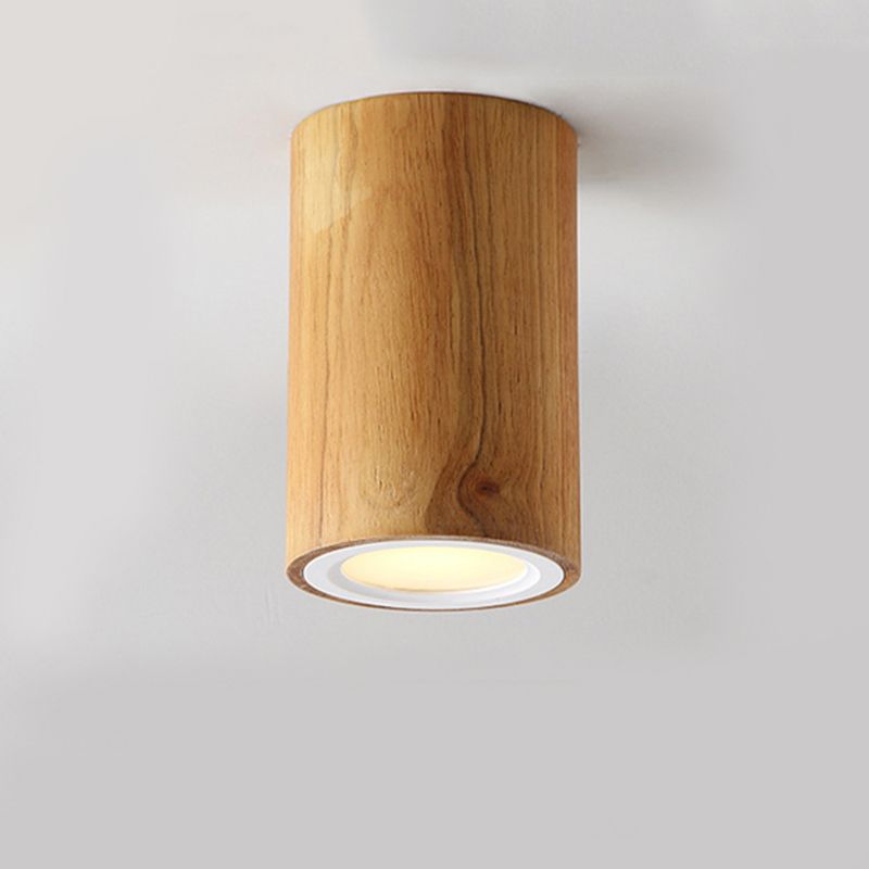 Lámpara empotrada cilíndrica de madera estilo asiático, montaje empotrado en color beige para comedor