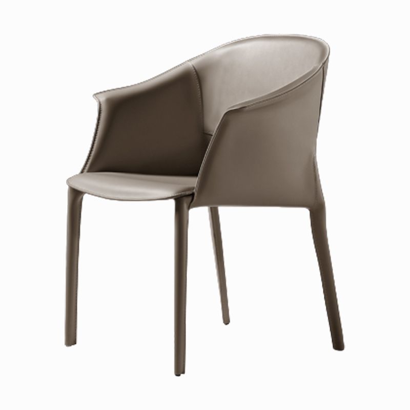 Leather Modern Home Side Chair with Arms Matte Finish Dining Chair