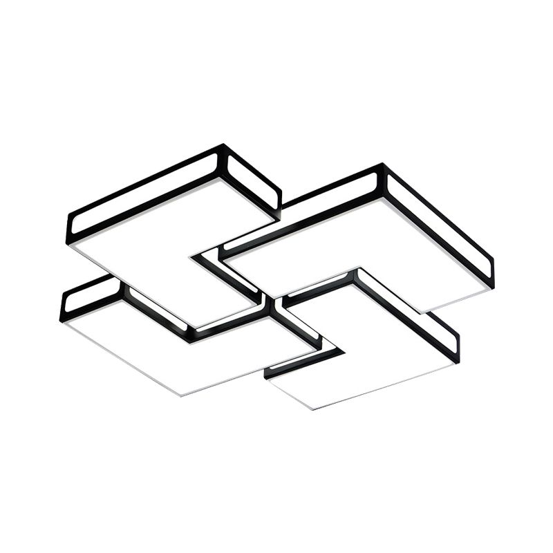 Lámpara de techo LED blanca/blanca y negra contemporánea de acrílico con luz empotrada cuadrada para dormitorio de adultos
