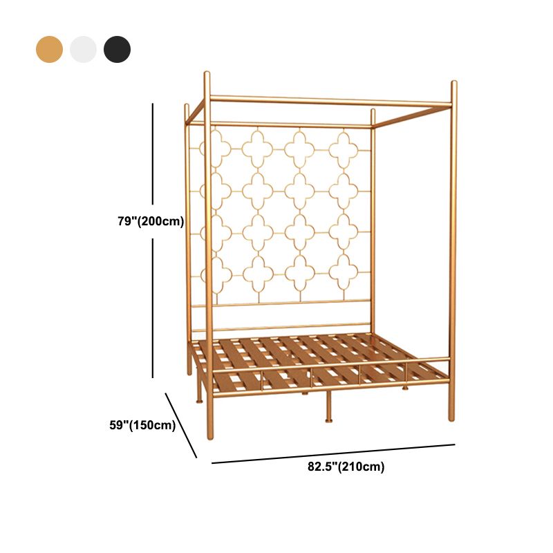 Metal Four Poster Bed with Open-Frame Headboard, Glam Standard Bed