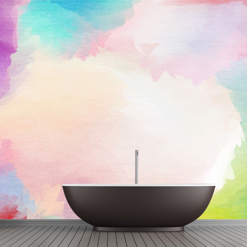 Cloud Wall Paper Mural Pink Art Deco Wall Covering for Girls Bedroom, Custom Print