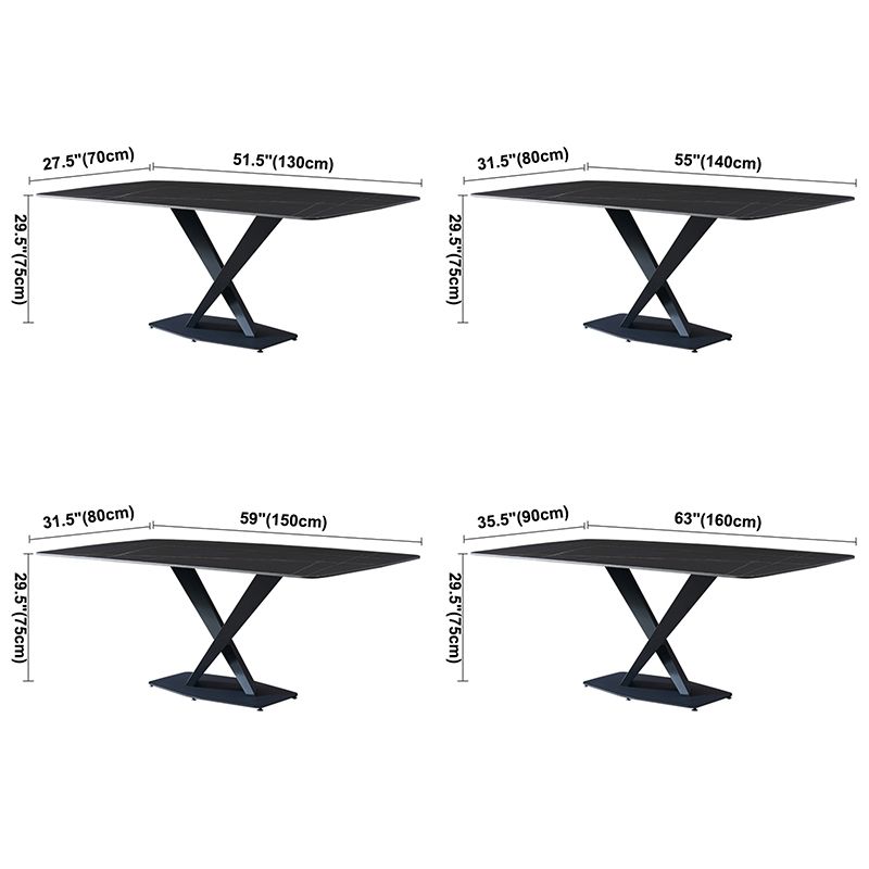 Mesa de comedor rectangular moderno de metal mesa de comedor de piedra sinterizada con base de pedestal
