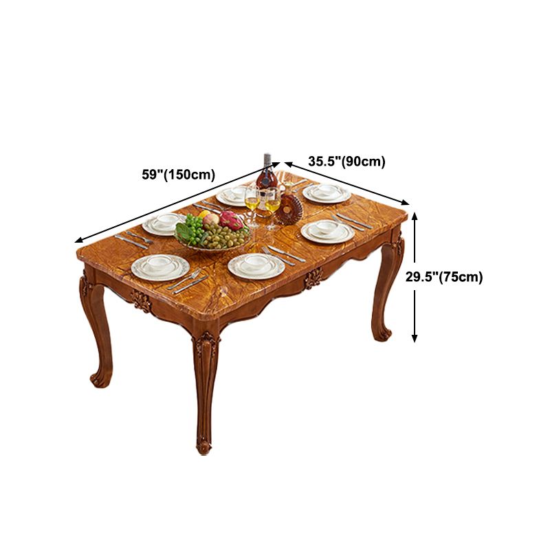 Rubberwood Victorian Rectangular Dining Table Marble Top Dining Table with 4 Legs