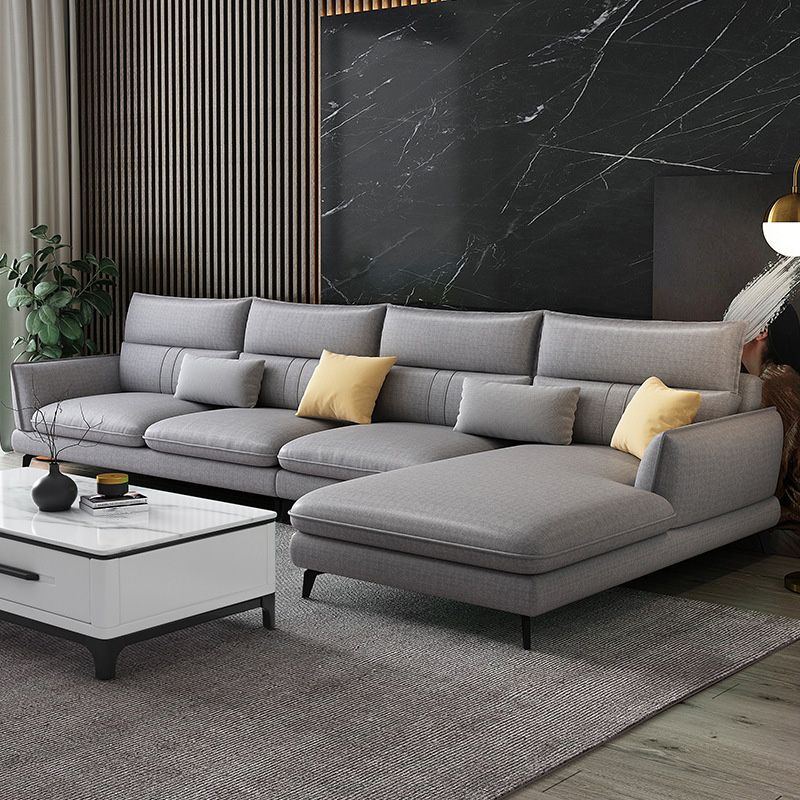 Contemporary Stationary Faux Leather Recessed Arm Sofa Chaise