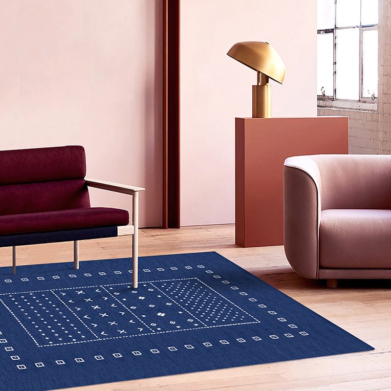 Funky Modernism Rug Blue and Grey Geometric Pattern Rug Pet Friendly Anti-Slip Washable Area Rug for Decoration