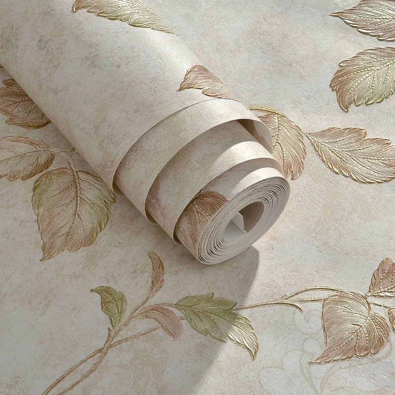 Countryside Embossed Leaves Wall Art in Natural Color Bedroom Decorative Wallpaper Roll, 33' x 20.5"