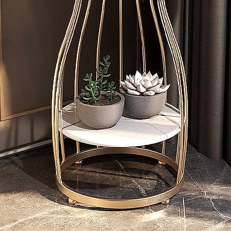 Modern Style Black/gold Metal Base Marble & SLATE Top Round Side Table