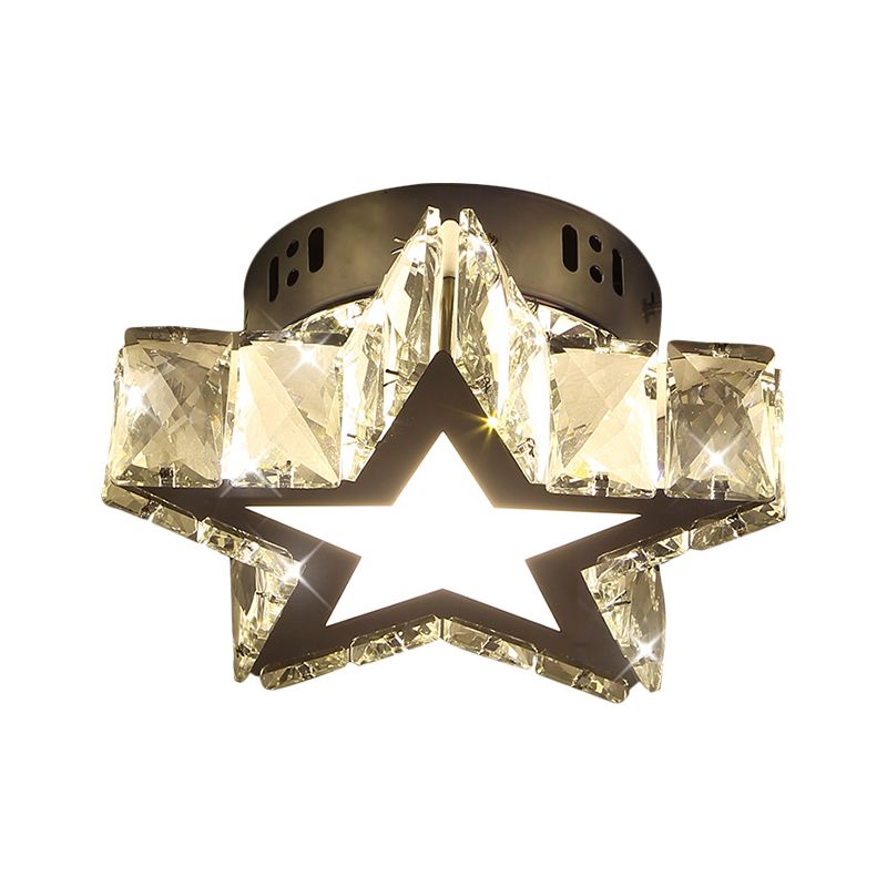 LED Hallway Flush Light Halterung Modernes Chrom Nah an Deckenbeleuchtung mit Star/Loving Heart Crystal Prismen Shade