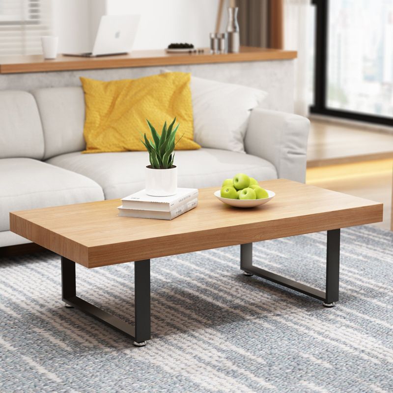 Scandinavian Rectangle Cocktail Table with Solid Wood Top and Iron Sled Base