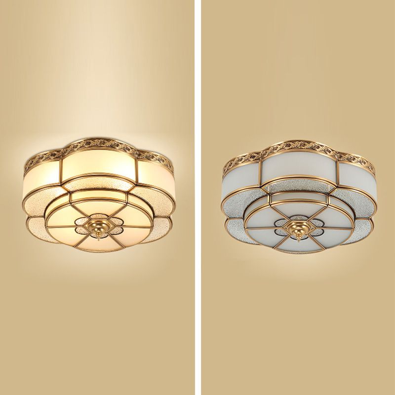 Glass Gold Ceiling Mounted Fixture Shaded Traditional Close to Ceiling Chandelier