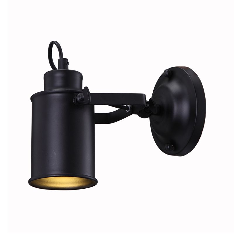 Lámpara de pared negra mate de 1 cabeza de 1 cabeza de estilo retro de tono cilíndrico de metal luz ajustable luz con cable enchufable