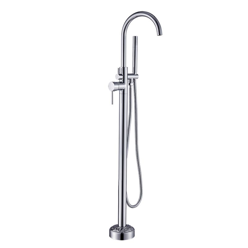 Floor Mounted Metal Freestanding Tub Filler Single Handle Freestanding Faucet with Hose
