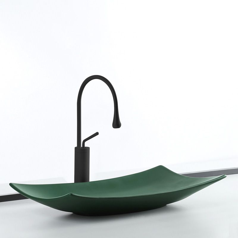 Modern Bathroom Sink Pop-Up Drain Porcelain Rectangular Vessel Lavatory Sink