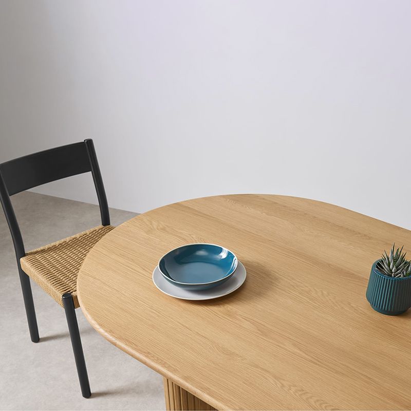 Mesa moderna de doble pedestal oval de madera de madera con madera maciza