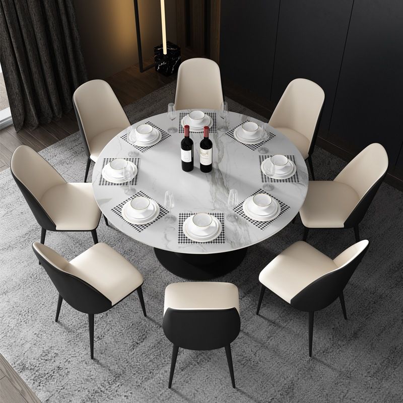 Contemporary Sintered Stone Dining Table Extendable Dining Table with Pedestal Base
