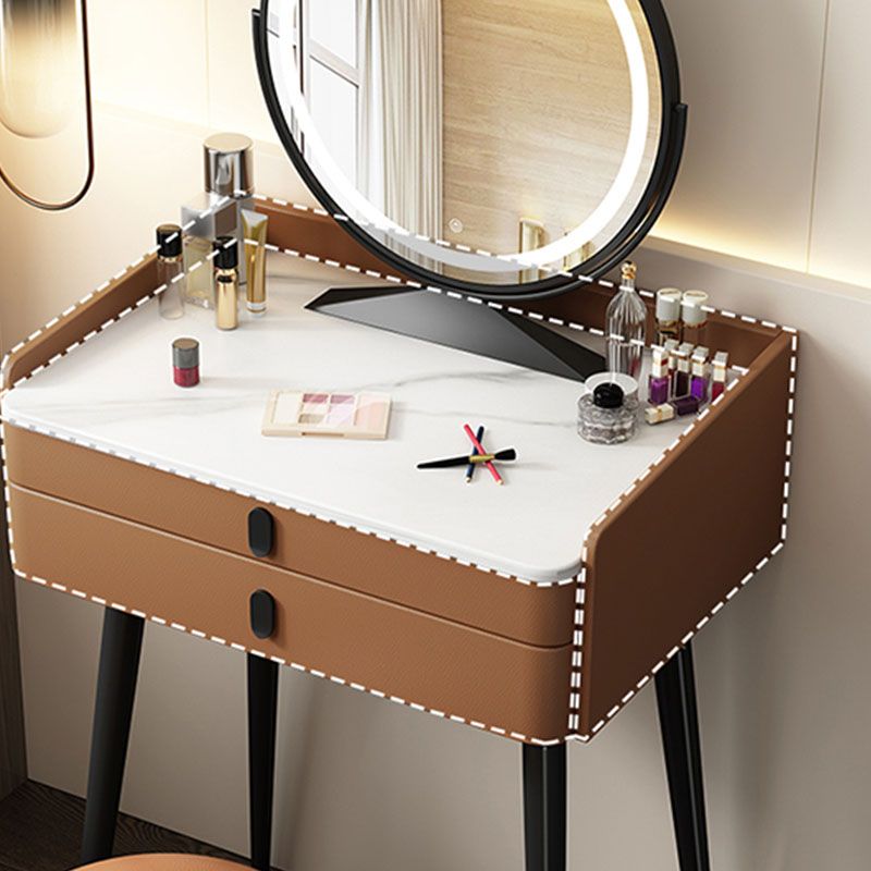 Luxurious Vanity 2 Storage Drawers with Padded Stool Stone Top Dresser
