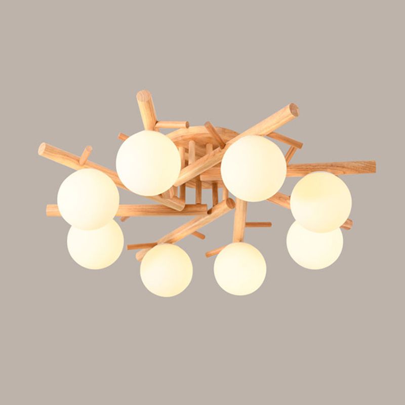 Luminaire de plafond en forme de globe en bois, luminaire de style moderne, beige