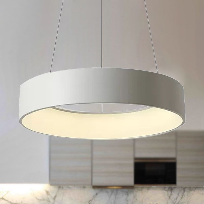 18"/23.5"/31.5" Dia Ring Ceiling Light Minimalist Metal White/Gray/Black Integrated LED Pendant Light Fixture for Dining Room