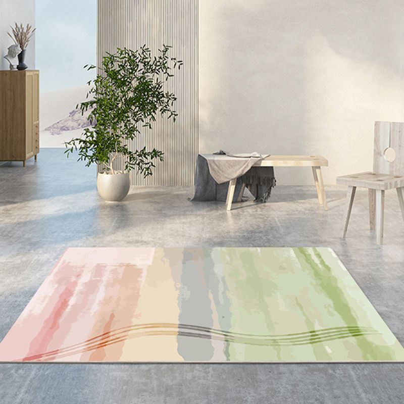 Green Modern Rug Polyester Abstract Contrast Color Rug Washable Rug for Living Room