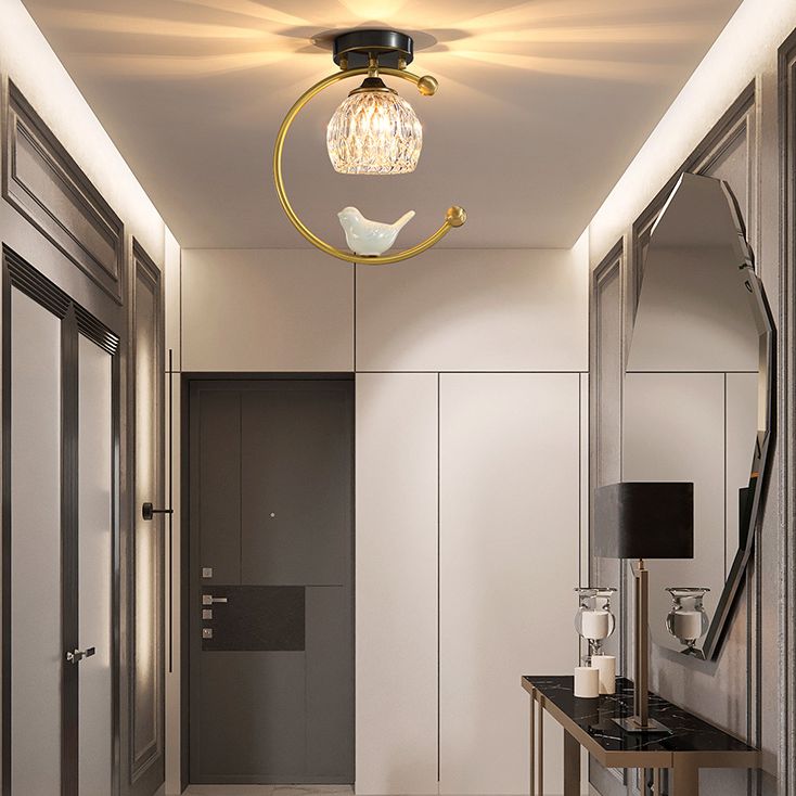 Plafonnier en cristal à abat-jour boule, style nordique, 1 ampoule, noir et or, plafonnier pour hall d'entrée