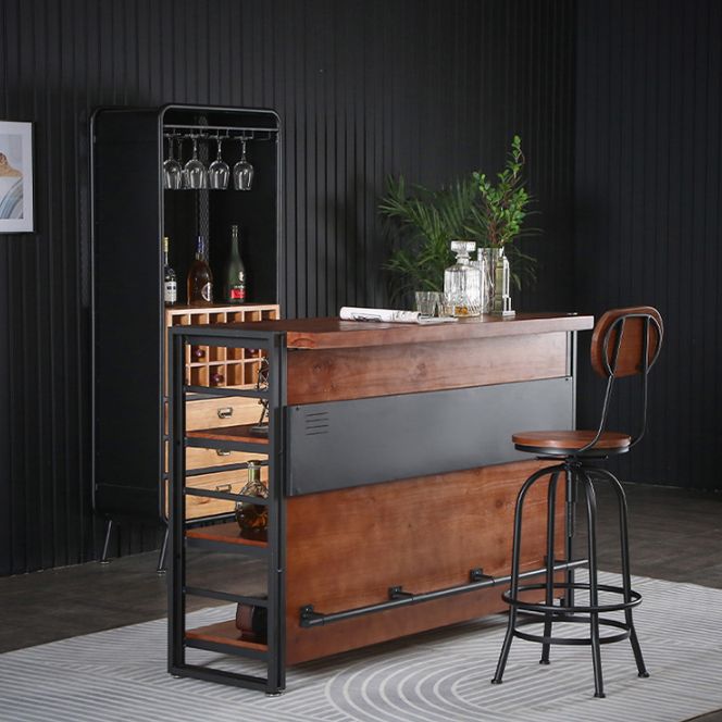 Industrial 1/2/3 Pieces Counter Height Set Rectangle Solid Wood Pub Table Set