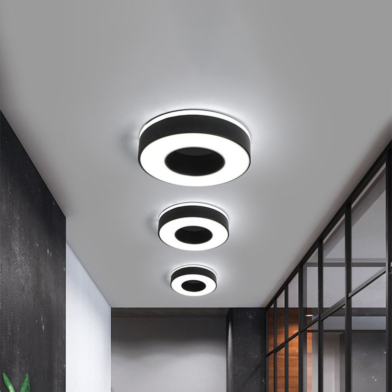 LED Corridor Ceiling Light Simple Black/White Flush Mounted Lamp with Small Square/Round Acrylic Frame, Warm/White Light