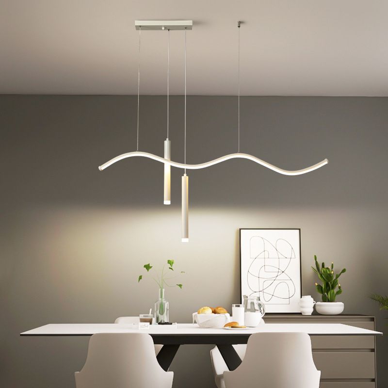 Modern Concise LED Island Light Aluminium Linear Pendant Light with Silicone Shade