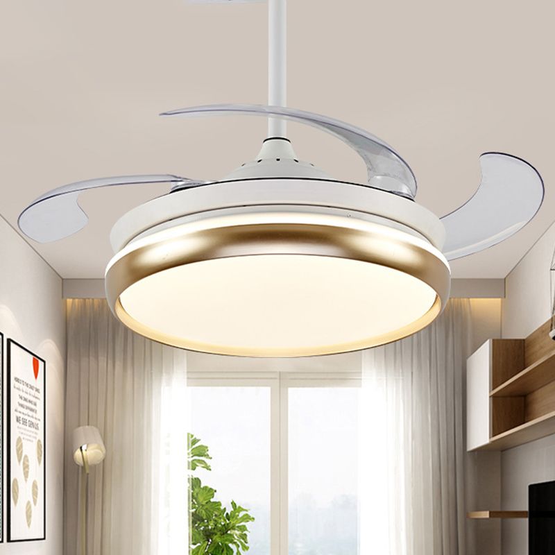 Lámpara de ventilador colgante acrílico Modernista 42 "W LED Sala de estar 4 cuchillas Semi Monte Iluminación en oro, control remoto/pared/conversión de frecuencia y control remoto