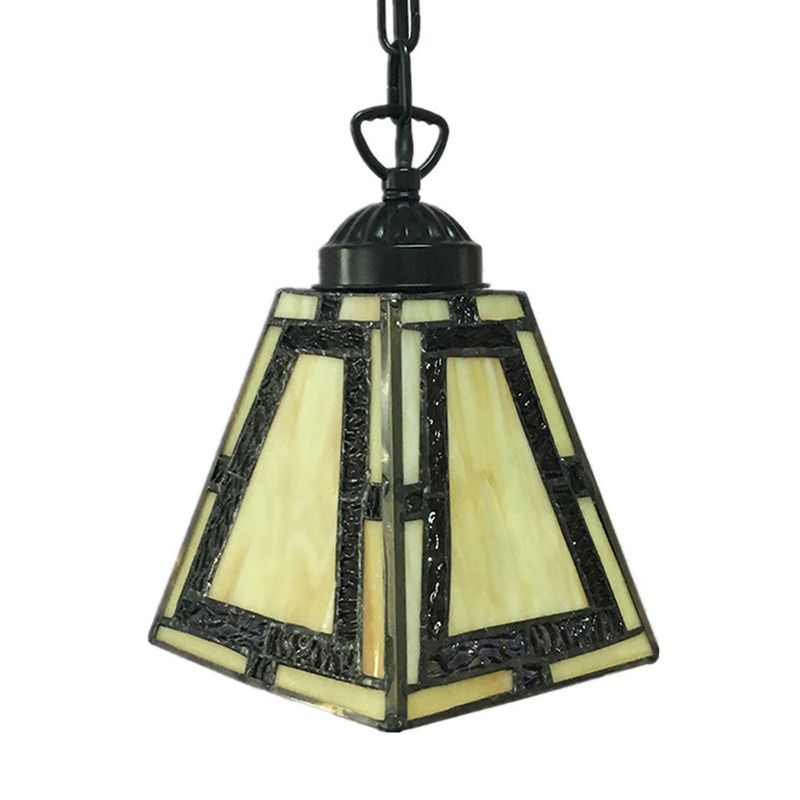 Mission Style Geometric Pendant Lights 1 Light Stained Glass Bedroom Hanging Pendant Lights in Yellow
