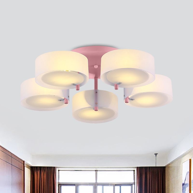 Witte Drum semi-inbouw plafondlamp Macaron Loft melkglazen plafondarmatuur voor studeerkamer