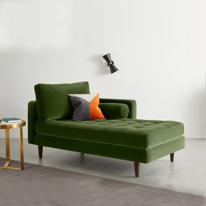 Contemporary Upholstered Chaise Lounge Square Arms Chaise in Green/Blue