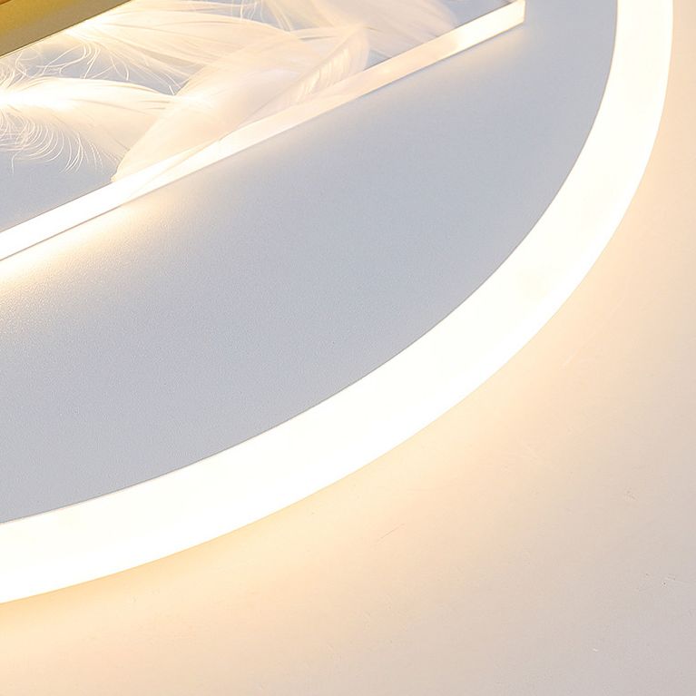 White and Gold LED Flush Mount in Modern Concise Style Acrylic Feather Ceiling Light for Living Room