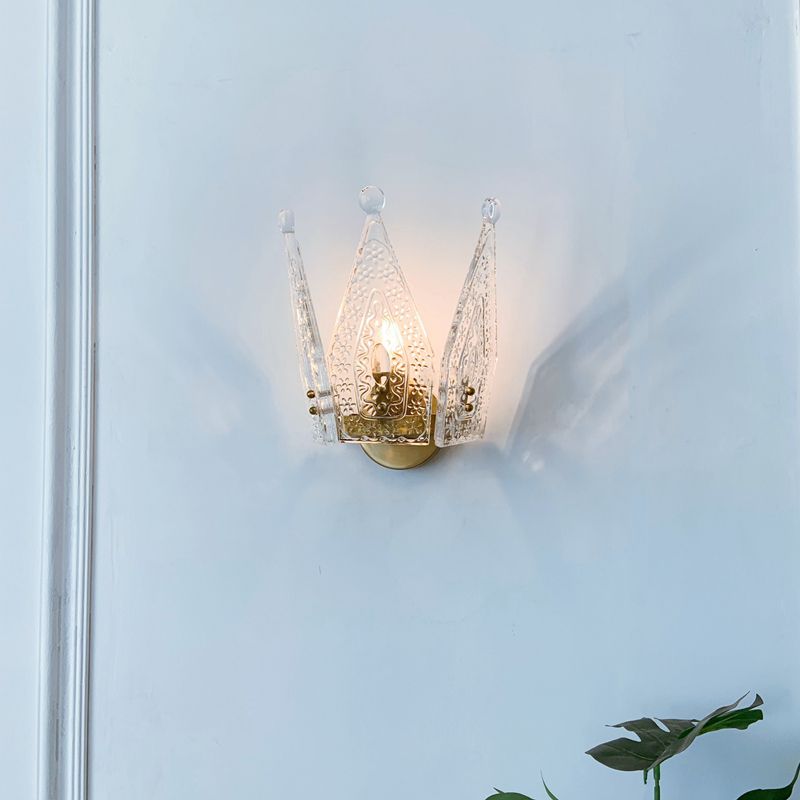Glass Crown Shaped Wall Sconce Lights Modern Style 1 Light Wall Mounted Lamps