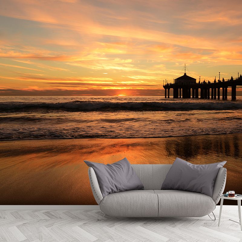 Photography Horizontal Coastal Mural Wallpaper Mildew Resistant for Bathroom