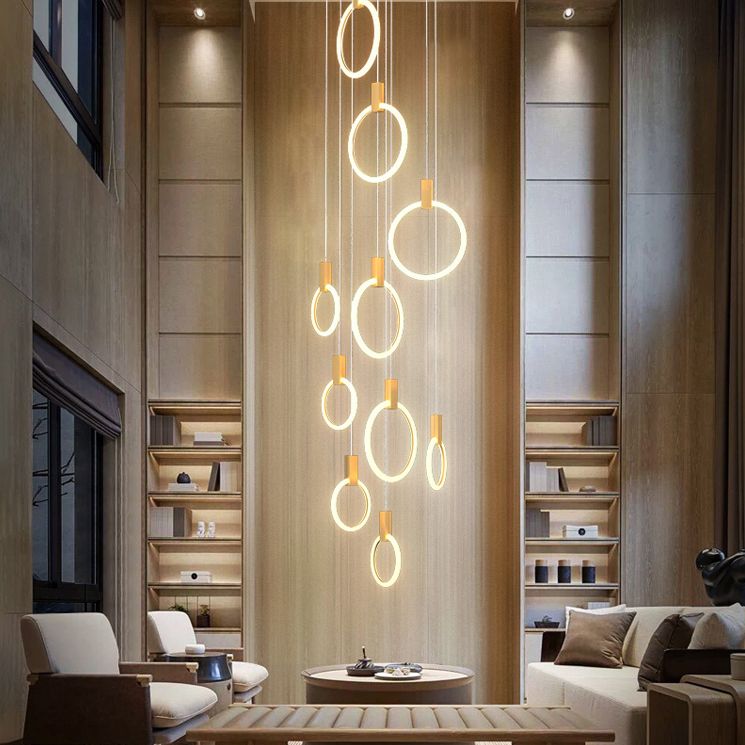 Gouden cirkelvormige led hanglamp in modern beknopte stijl smeedijzeren hangend licht met acrylschaduw