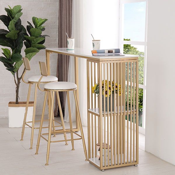 Modern Rectangle Pub Set 1/3 Pcs Stone Bar Table with Storage Shelves and Stools