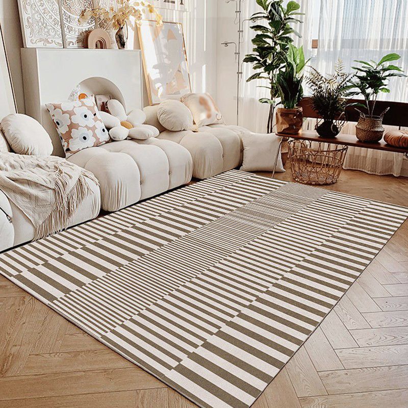 Brown Modern Rug Polyester Straight Line Rug Stain Resistant Rug for Living Room