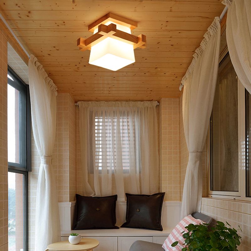 Wooden Ceiling Light Fixture Nordic Style Close to Ceiling Lighting in Beige