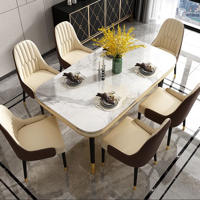Luxury 1/2/5/7 Pieces Rectangle Dining Set Marble Dining Table with Leather Chairs